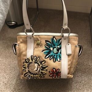 Coach burlap & bee limited edition flower satchel